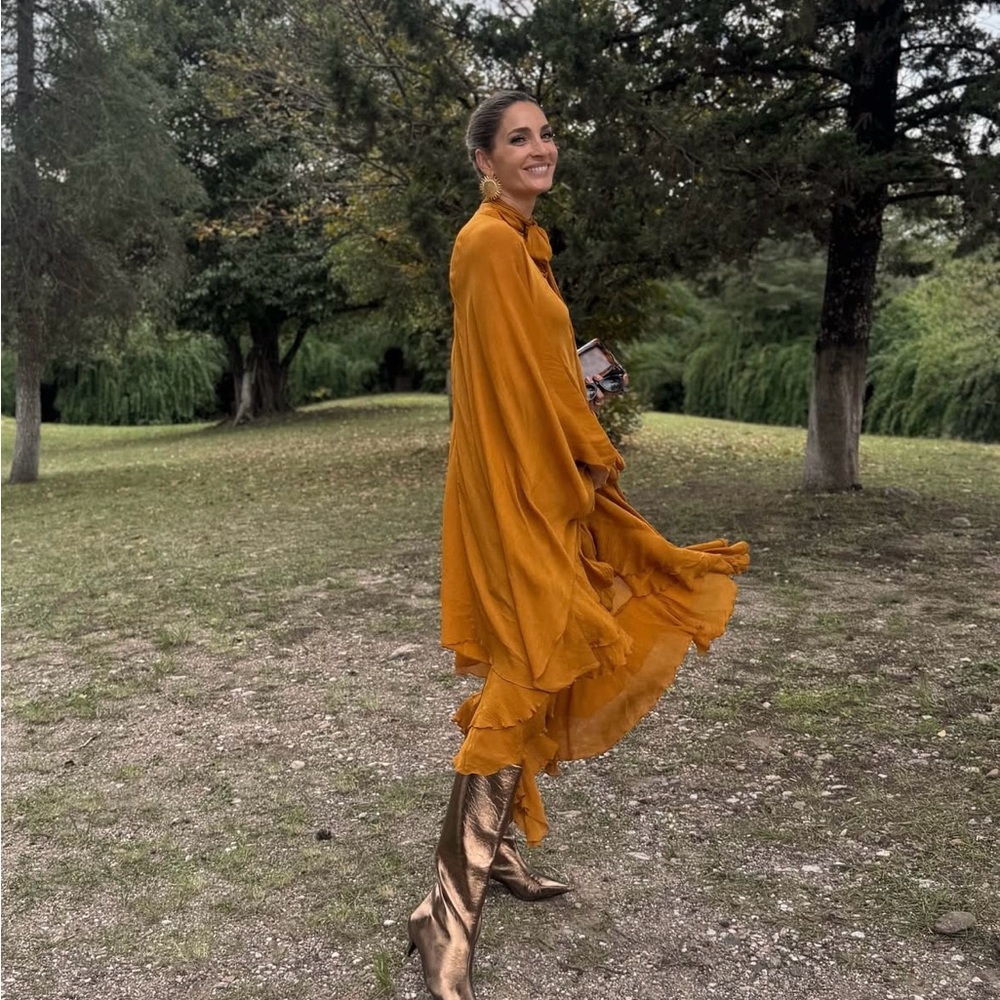 Zara dress maxi cape mustard yellow flowy kimono kaftan boho summer - Picture 4 of 11